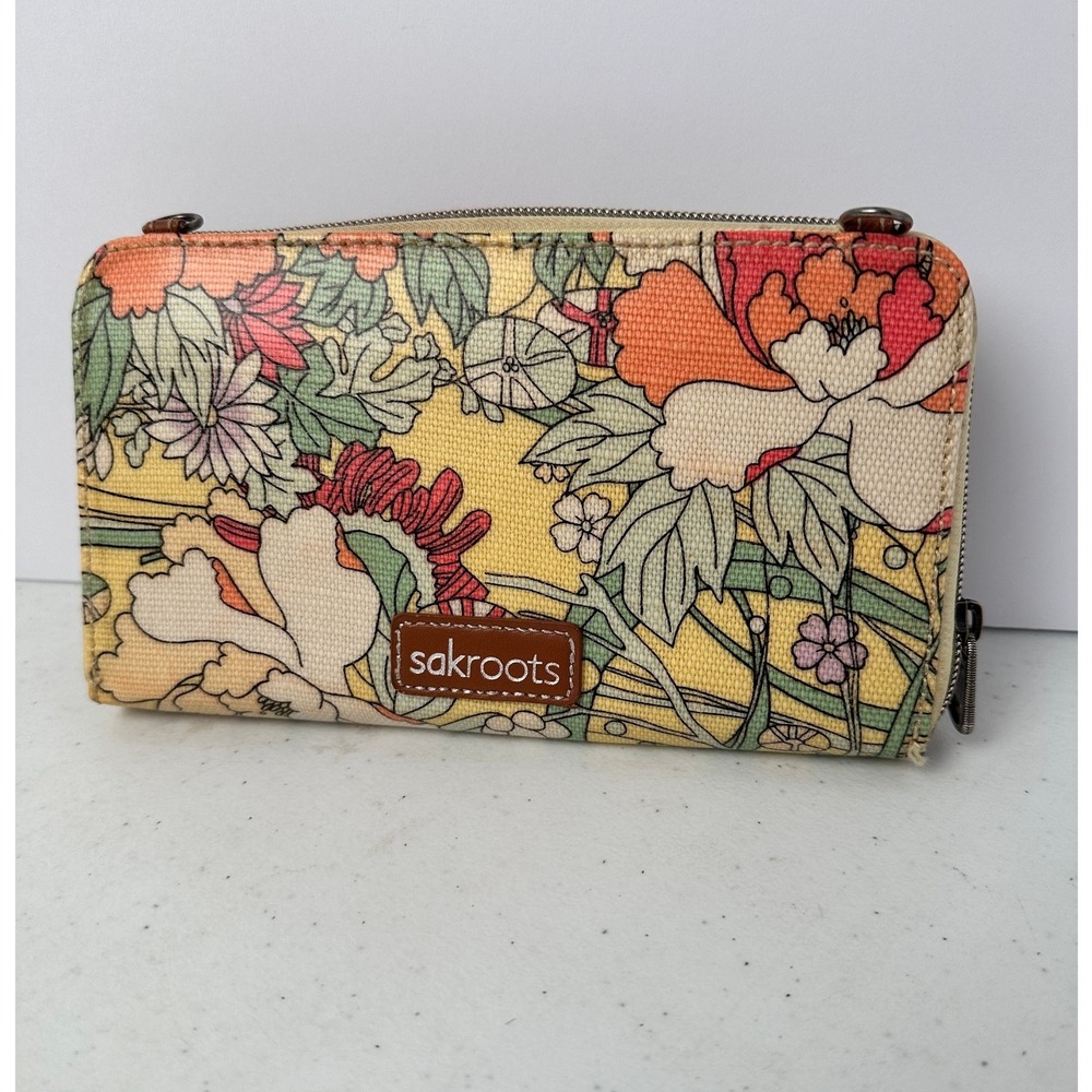 Sakroots Floral Canvas Zip Around Wallet Yellow Orange Multi Color